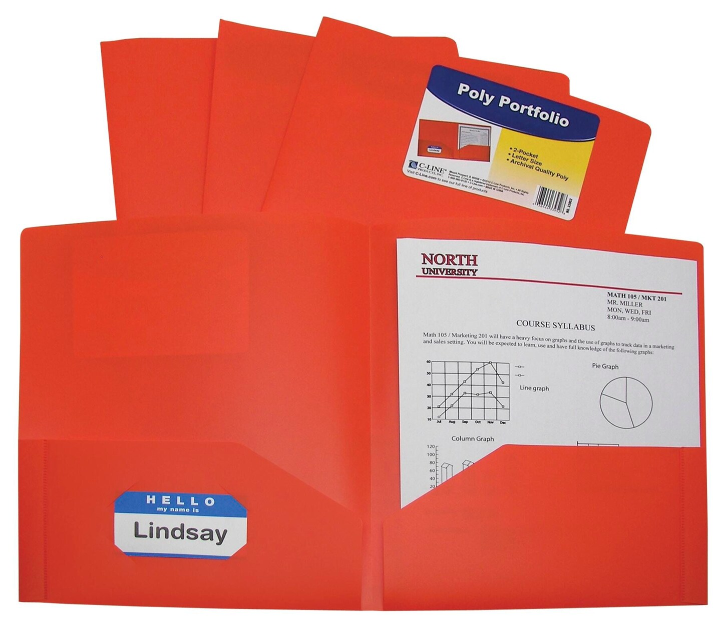 CLine Poly 2Pocket Portfolio Folder, Letter Size, Orange, Pack of 25