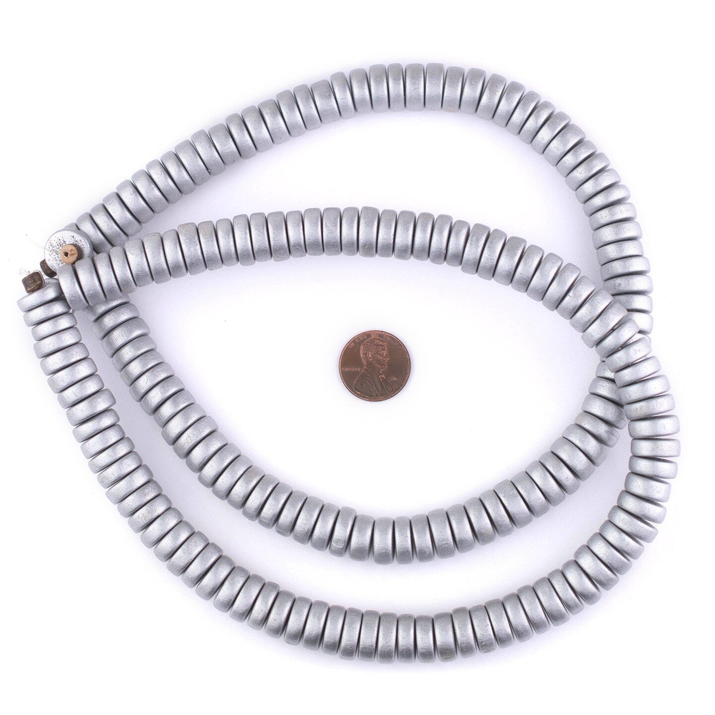 TheBeadChest Silver Disk Natural Wood Beads (5x12mm): Organic Eco-Friendly Wooden Bead Strand for DIY Jewelry, Crafts, Necklace and Bracelet Making