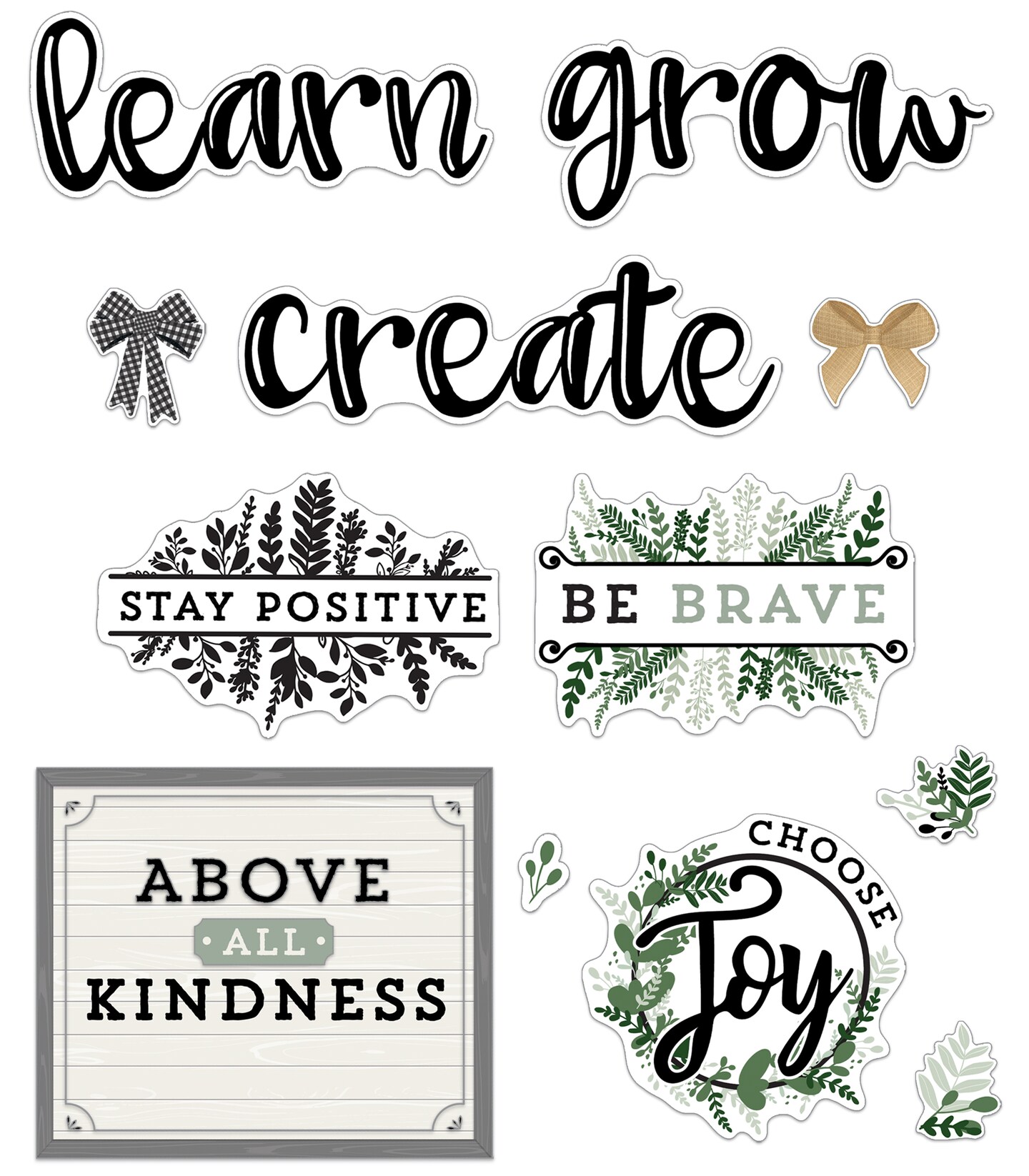 Carson Dellosa 34 pc Bundle of Farmhouse Decor for Bulletin Board, Positive Affirmations, Motivational Poster, Eucalyptus, and More Classroom Decorations