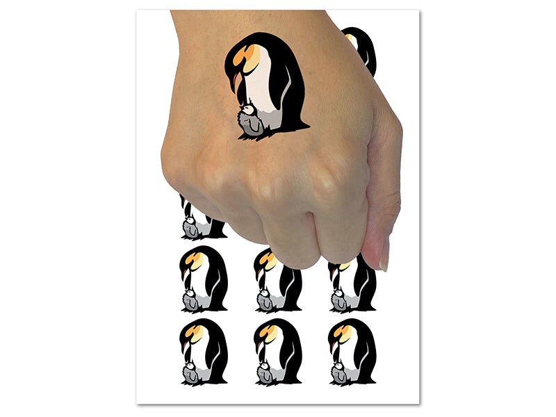 Cute Emperor Penguin Mother with Baby Chick Temporary Tattoo Water Resistant Fake Body Art Set Collection (1 Sheet)