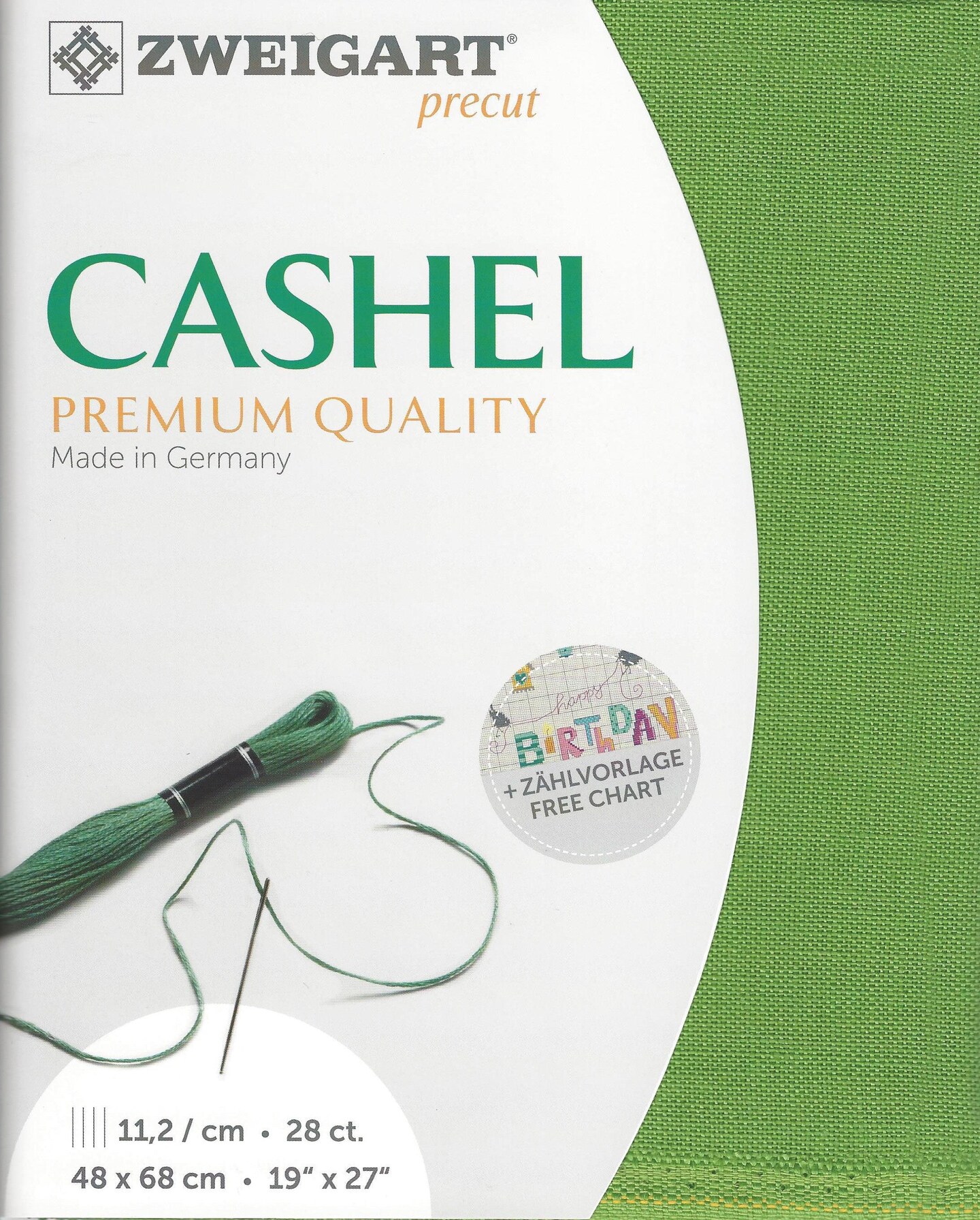 Precut Zweigart Cashel 28 count Grass Green
