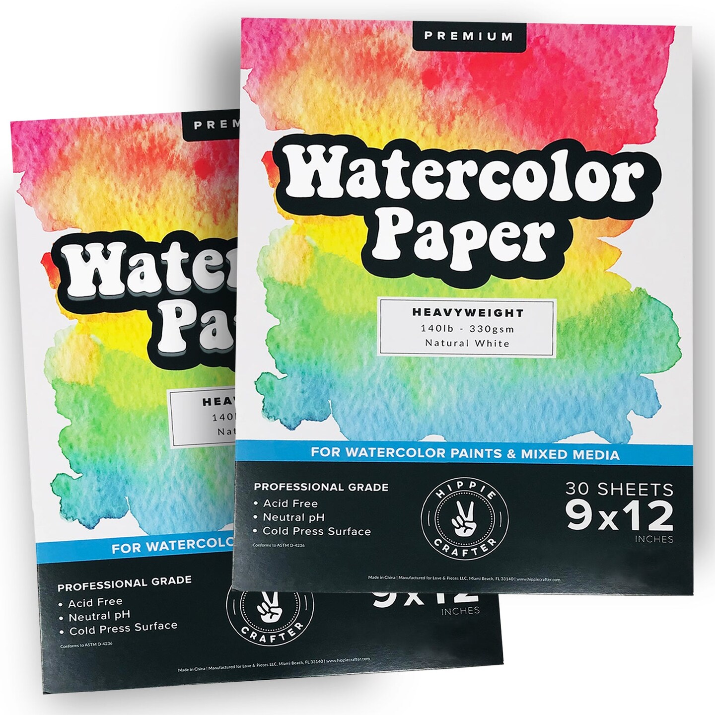 Watercolor Paper Pad 2 Pack for Water Color Paper White Heavy 140 lb Cold Pressed for Paint and Markers Pens and Artists Watercoloring Painting Sketchbook Bulk Sketch Book