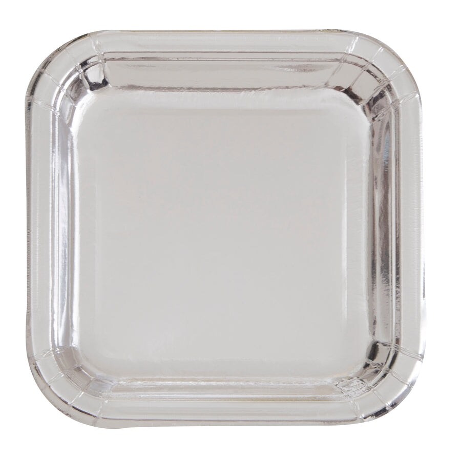 Silver Foil Square 9&#x22; Dinner Plates, 8ct