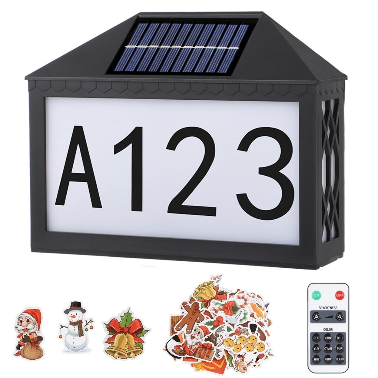 SKUSHOPS Christmas Solar Address Sign Waterproof Colorful House Numbers Plaque Wall Mounted LED Address Sign with 9 Lighting