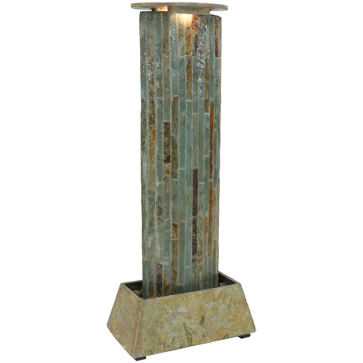 Sunnydaze   Natural Slate Floor Water Fountain Tower with LED Lights - 49 in