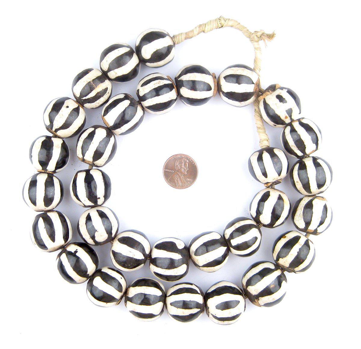 Batik Bone Beads - Full Strand of Fair Trade African Beads - The Bead Chest (Sphere, Zebra Design)