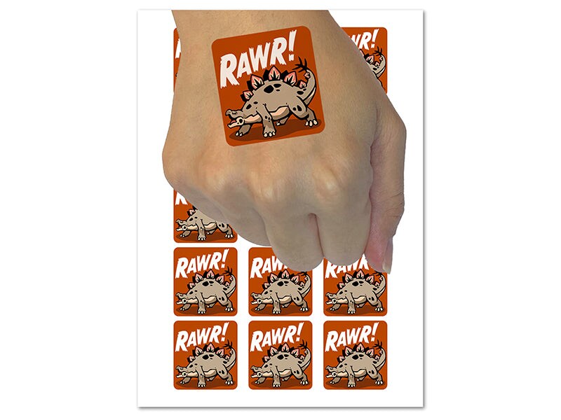 Stegosaurus Rawr Roar Dinosaur Temporary Tattoo Water Resistant Fake Body Art Set Collection (1 Sheet)