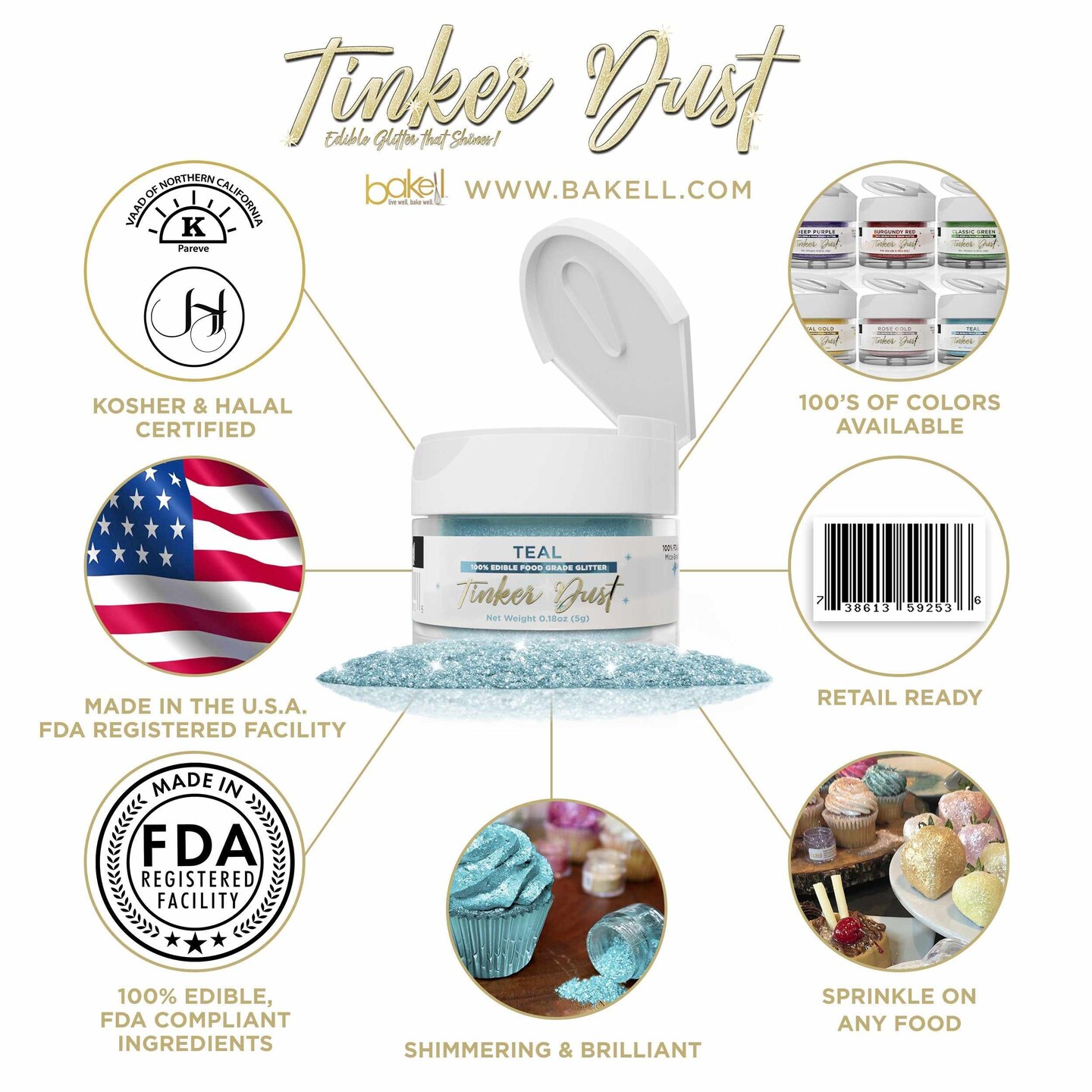 Teal Edible Glitter | Tinker Dust&#xAE; 5 Grams
