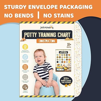 Potty Training Chart for Kids | Great for Toddlers Boys &#x26; Girls | Potty Training Rewards with Glitter Stars | Potty Sticker Chart | Potty Chart for Toddlers Boys and Girls | Construction Potty Chart&#x2026;