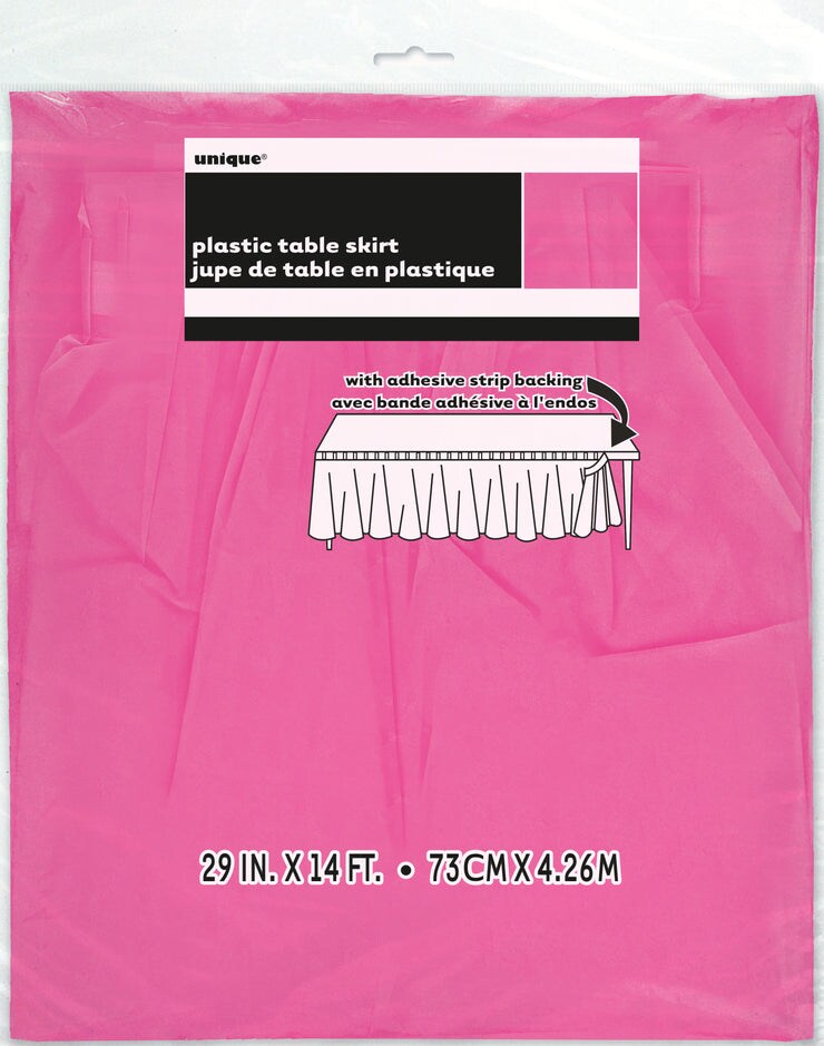 Hot Pink Solid Plastic Table Skirt, 29&#x22;x14ft, 1ct