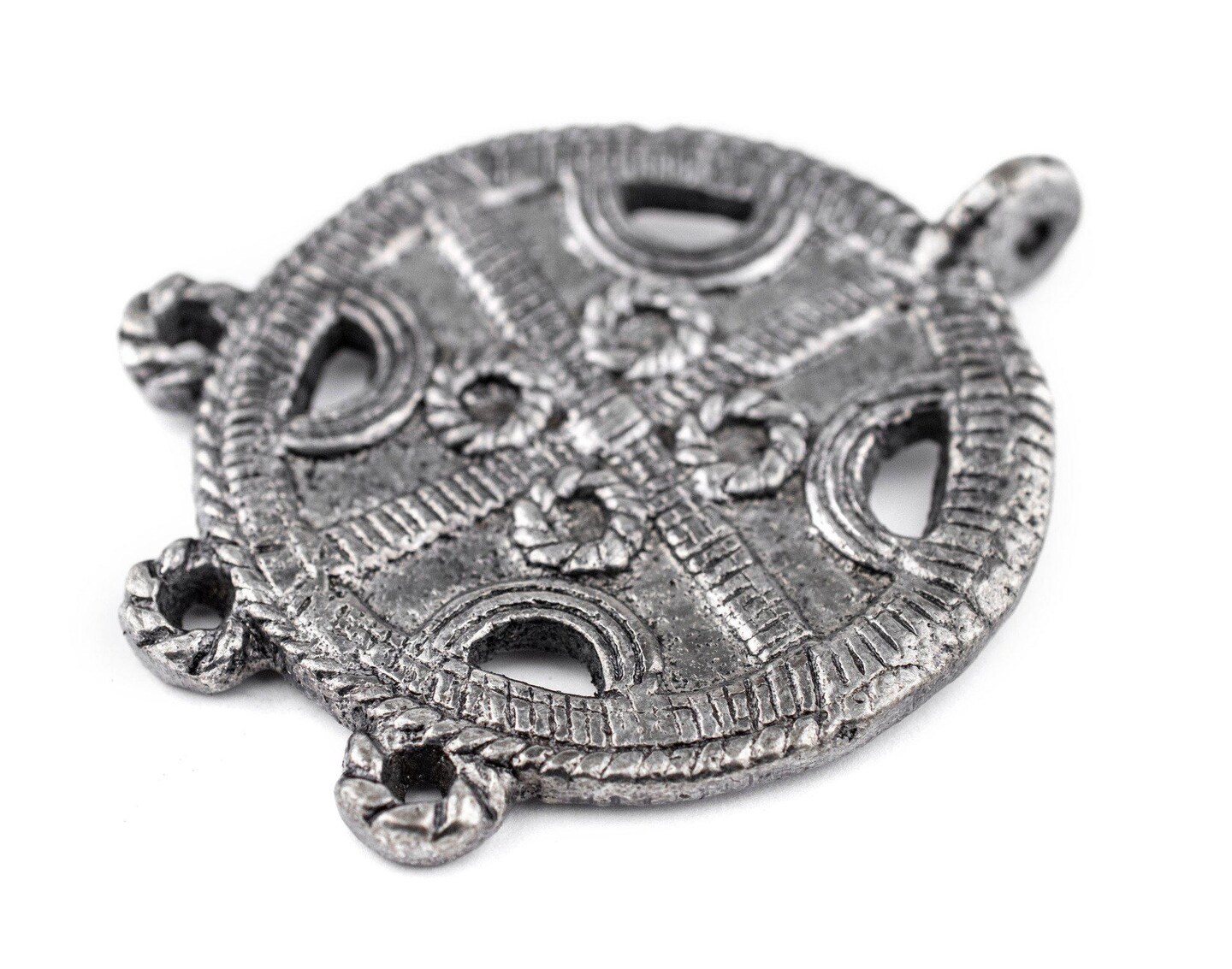 TheBeadChest Silver Circular Cross Tribal Baule Connector Pendant (39x50mm): African Tribal Metal Pendant for DIY Jewelry and Necklace