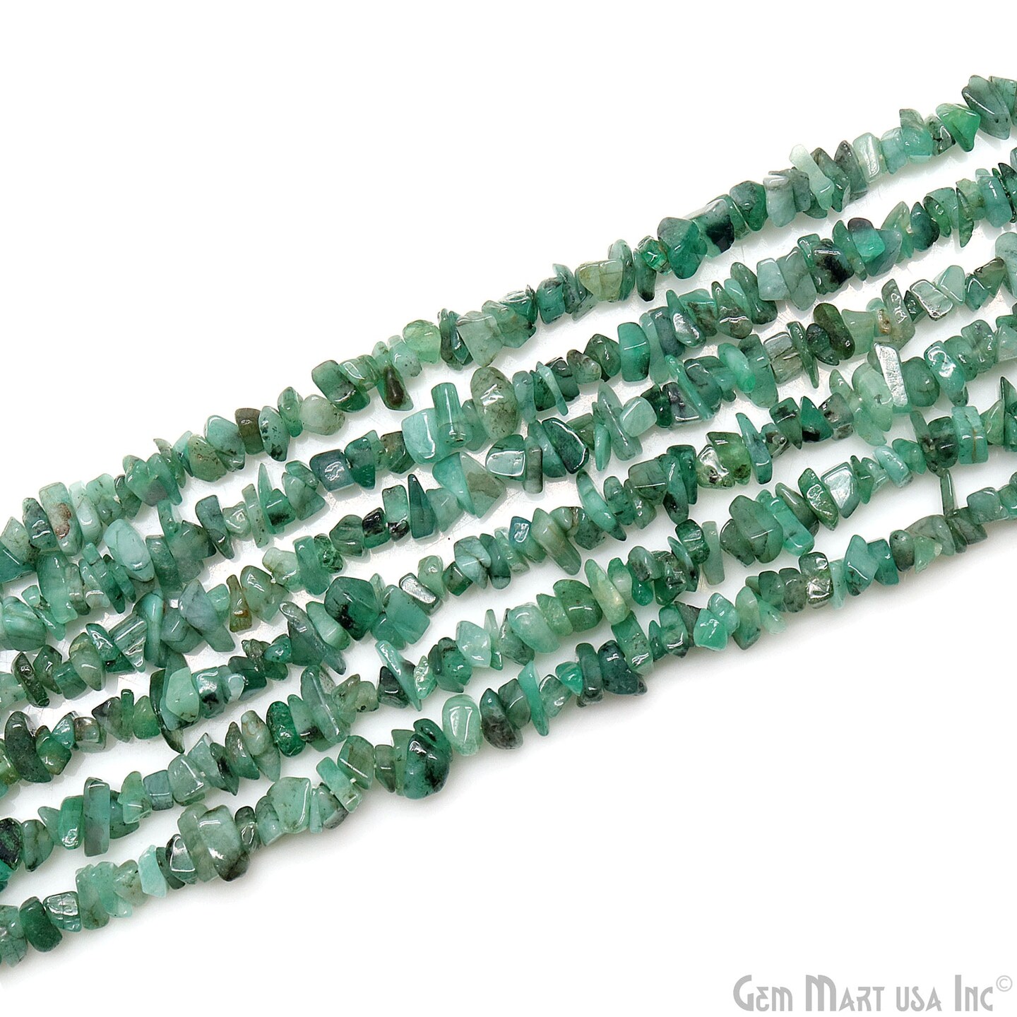 Emerald Chip Beads, 34 Inch, Natural Chip Strands, Drilled Strung Nugget Beads, 3-7mm, Polished, GemMartUSA (CHEM-70001)