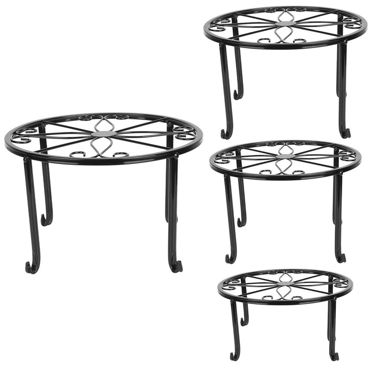 SKUSHOPS 4Packs Iron Plotted Plant Stands Shelves Heavy Duty Round Flower Pot Holder Rack Home Yard Garden Patio Decor