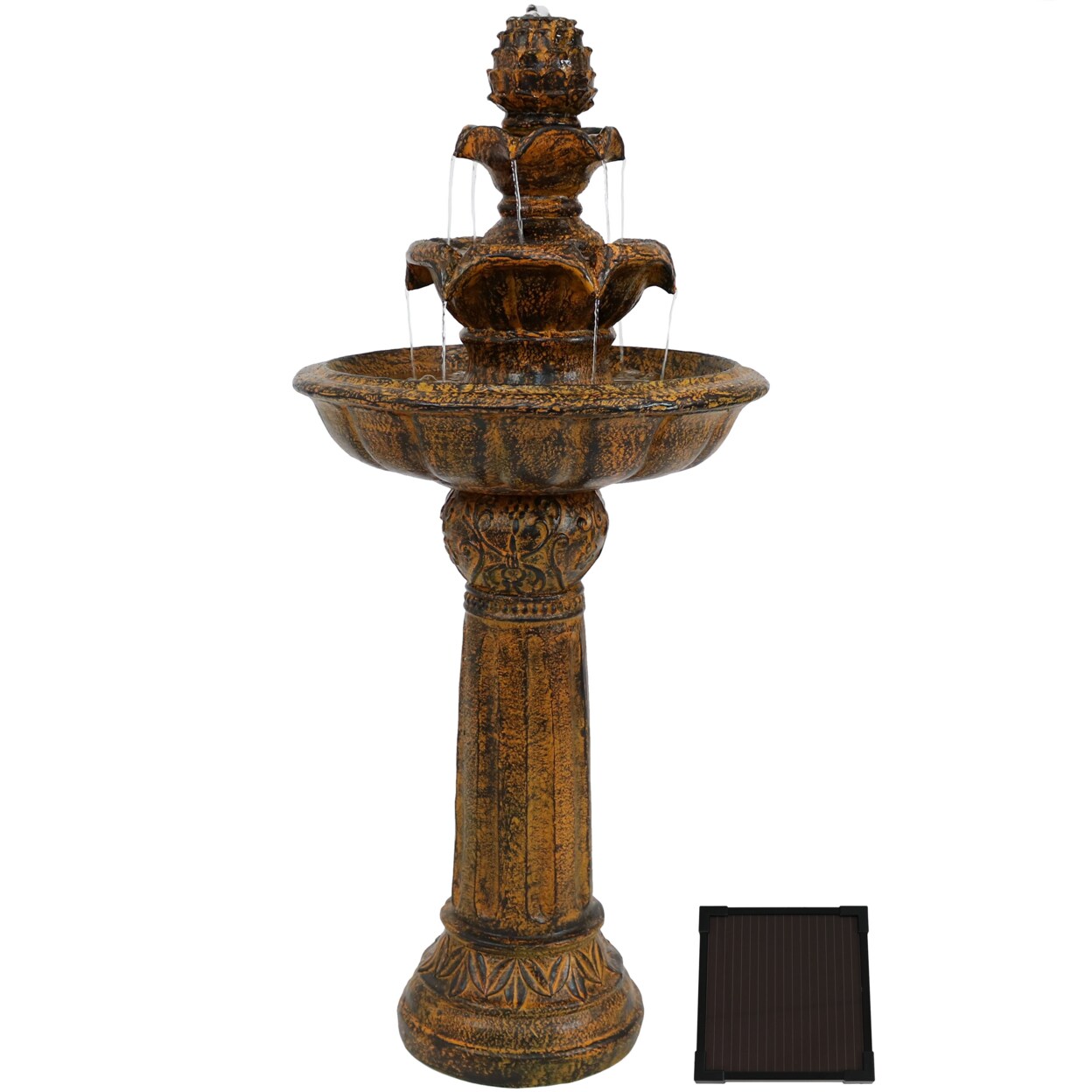 Sunnydaze Ornate Elegance Outdoor Solar Fountain With Battery - Rustic