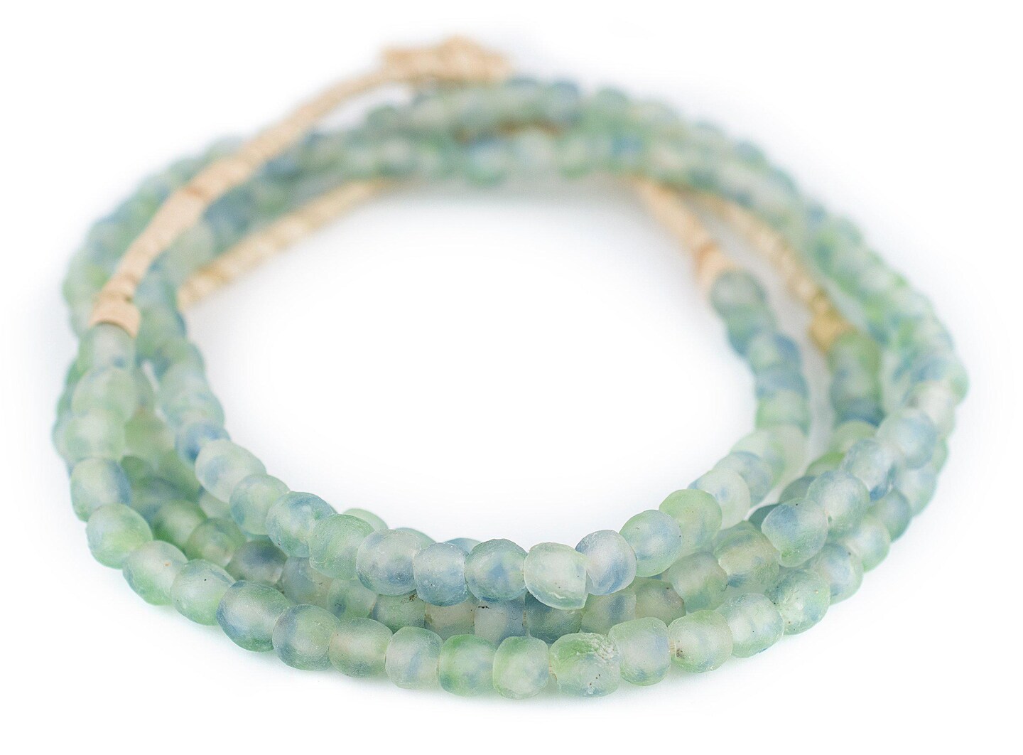 TheBeadChest African Recycled Glass Beads, Strand, For Jewelry Making, Home Decor, Handmade in Ghana (7mm, Blue Green Swirl)