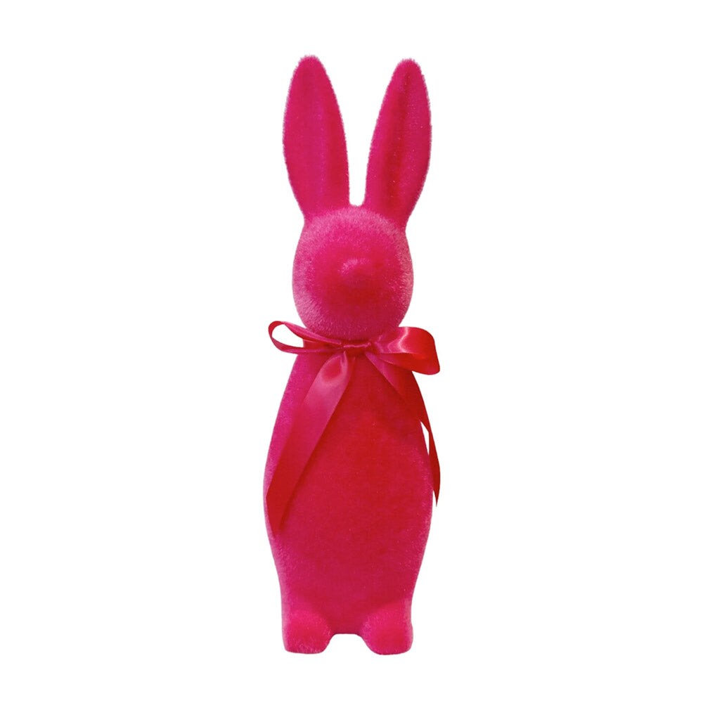 Flocked Button Nose Bunny Medium 16&#x22; Dark Pink