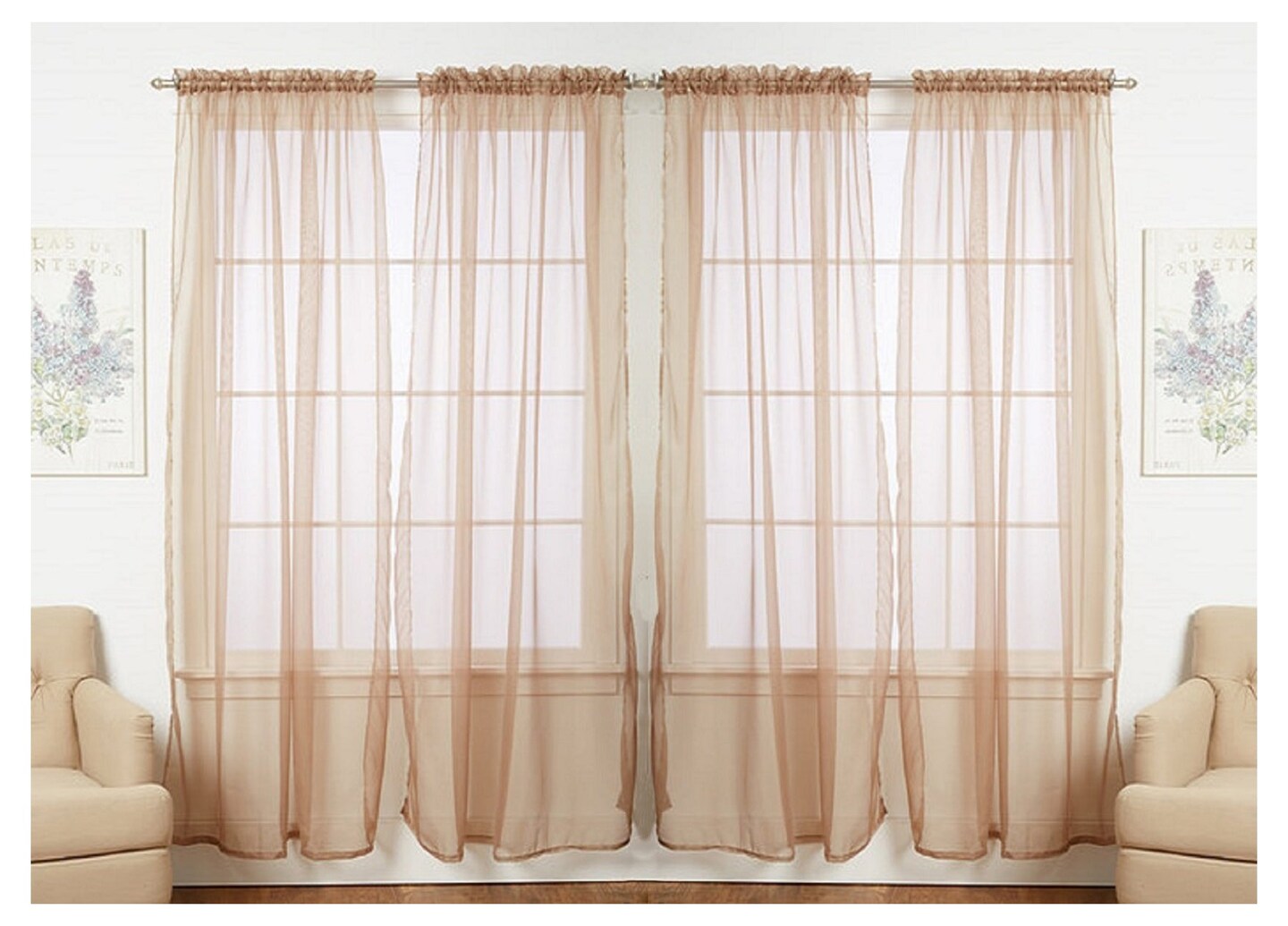 J&#x26;V TEXTILES 4-Pack Value: Solid Sheer Window Curtain Panels