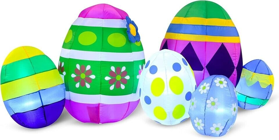 7.5 ft Long Easter Inflatable Eggs with Build-in LEDs for Easter Party Decor