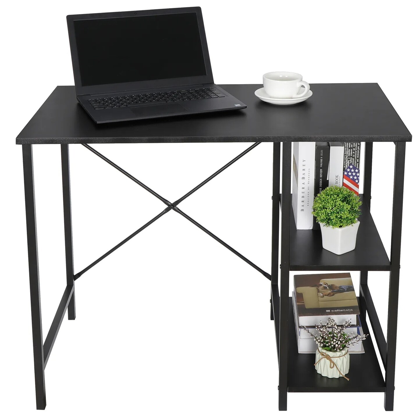 Computer Desk PC Laptop Table Workstation Study Home Office With 2 Tier Shelves