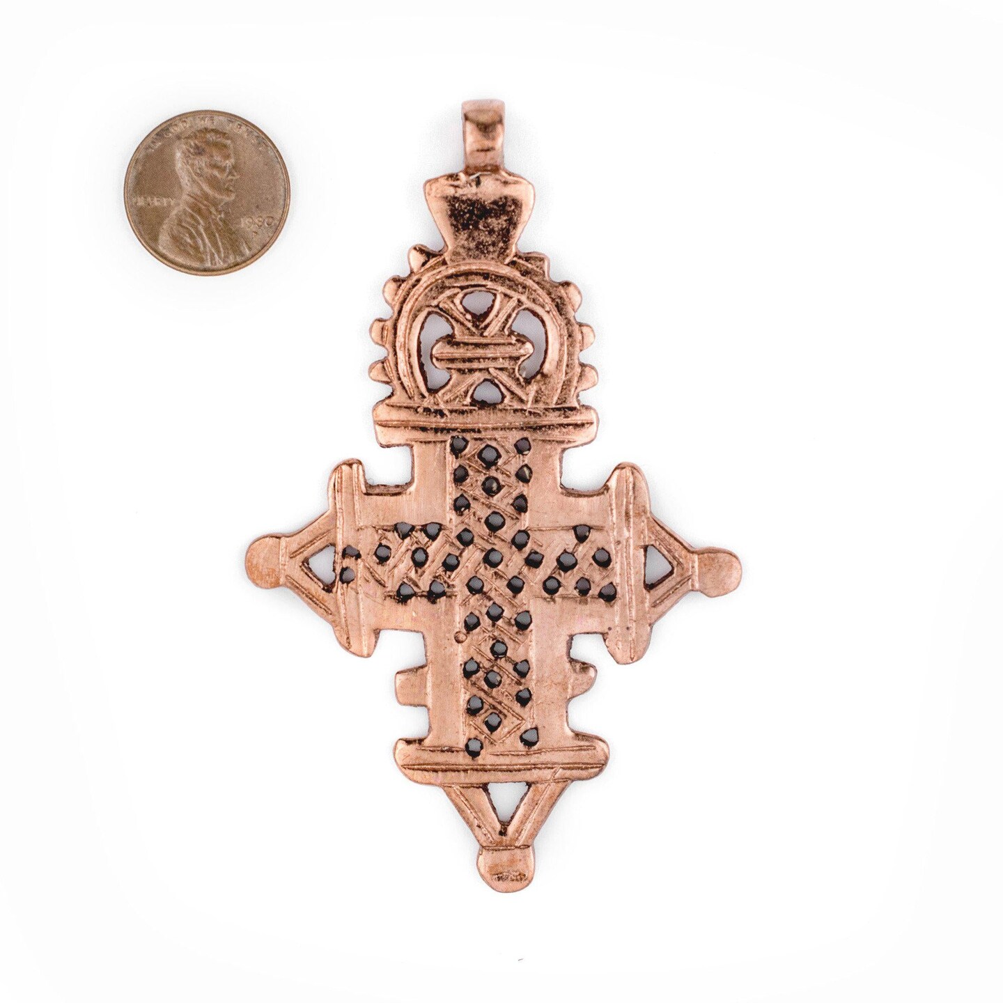 Copper Coptic Cross Pendant (89x56mm): Authentic Ethiopian East African Design for Jewelry &#x26; Necklace Making