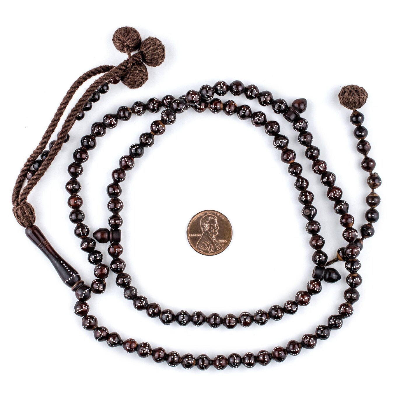 99  Brown Silver-Inlaid &#x22;Names of Allah&#x22; Arabian Prayer Beads (6mm), Islamic Tasbih, Ramadan Gift, Quality Middle Eastern Beads - The Bead Chest