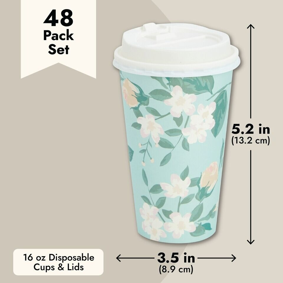 48 Pack Disposable 16 oz To Go Paper Coffee Cups with Lids, 4 Pastel Colors