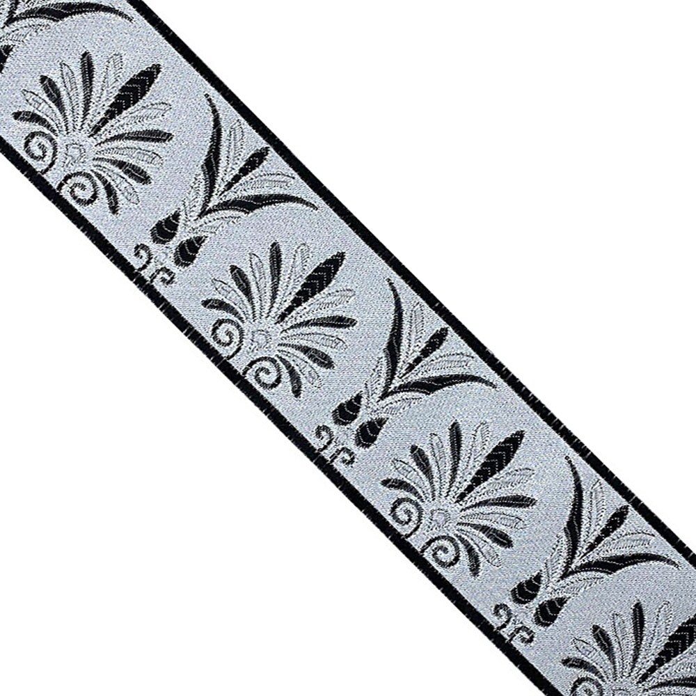 Designer's Shop JL 430 Jacquard metallic black grey Floral Silver ribbon trim, 2-3/8" (60mm) 3 yards