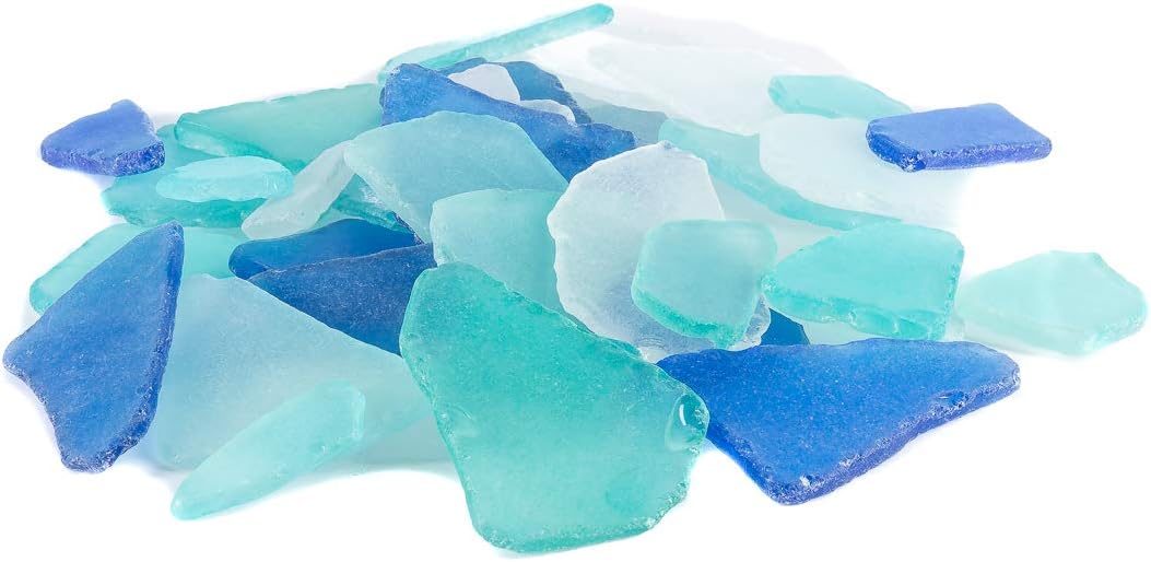 Sea Glass 11 Ounces Dark Blue, Aqua &#x26; White Sea Glass - Bulk Seaglass Pieces for Beach Decor &#x26; Crafts