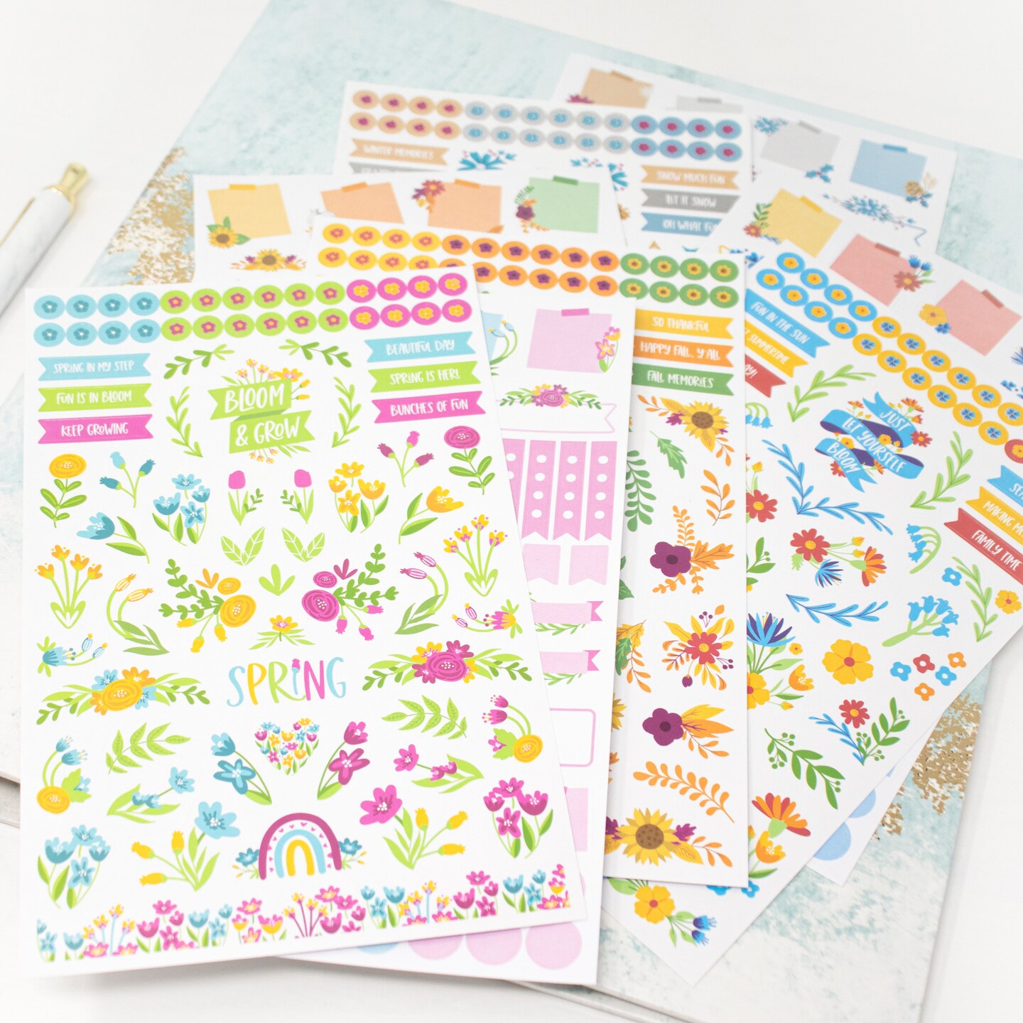 bloom daily planners Sticker Sheets, Decorative Floral Planner Stickers