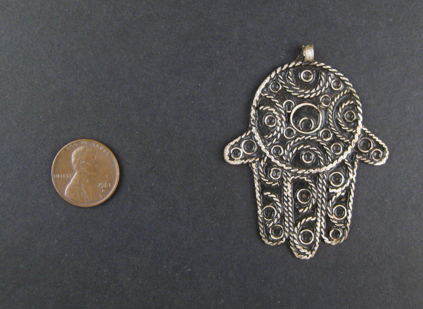 TheBeadChest Moroccan Hamsa Pendant 43x60mm Morocco African Silver White Metal Large Hole Handmade