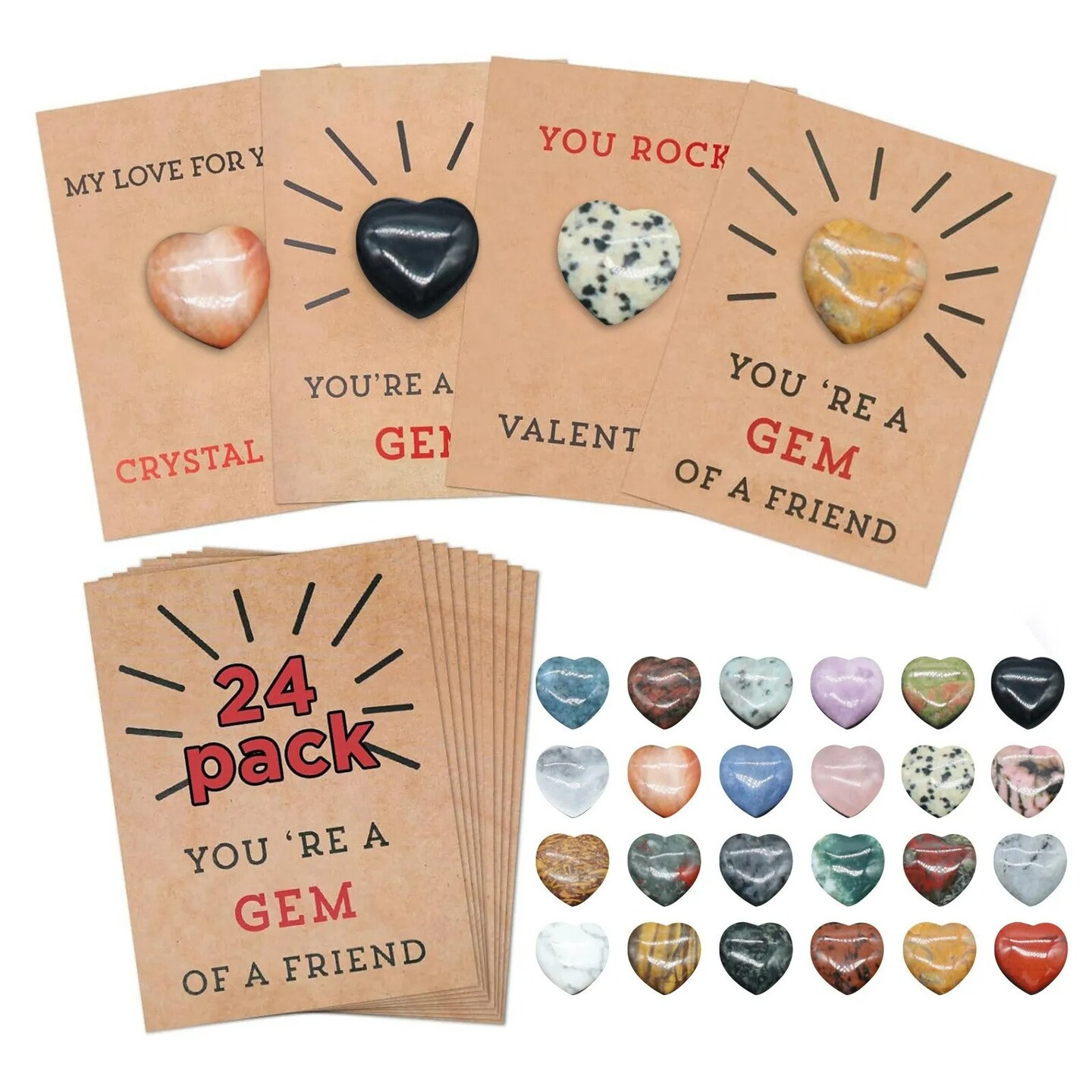 Valentines Day Gifts For Kids 24Pack Valentines Cards With Heart-Shape Crystals