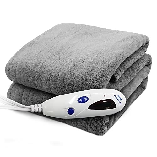 Pure Warmth Microplush Electric Heated Warming Throw Blanket Grey Washable Auto Shut Off 6 Heat