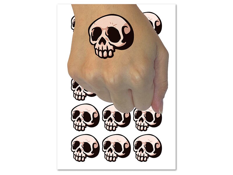 Creepy Skull Halloween Temporary Tattoo Water Resistant Fake Body Art Set Collection (1 Sheet)