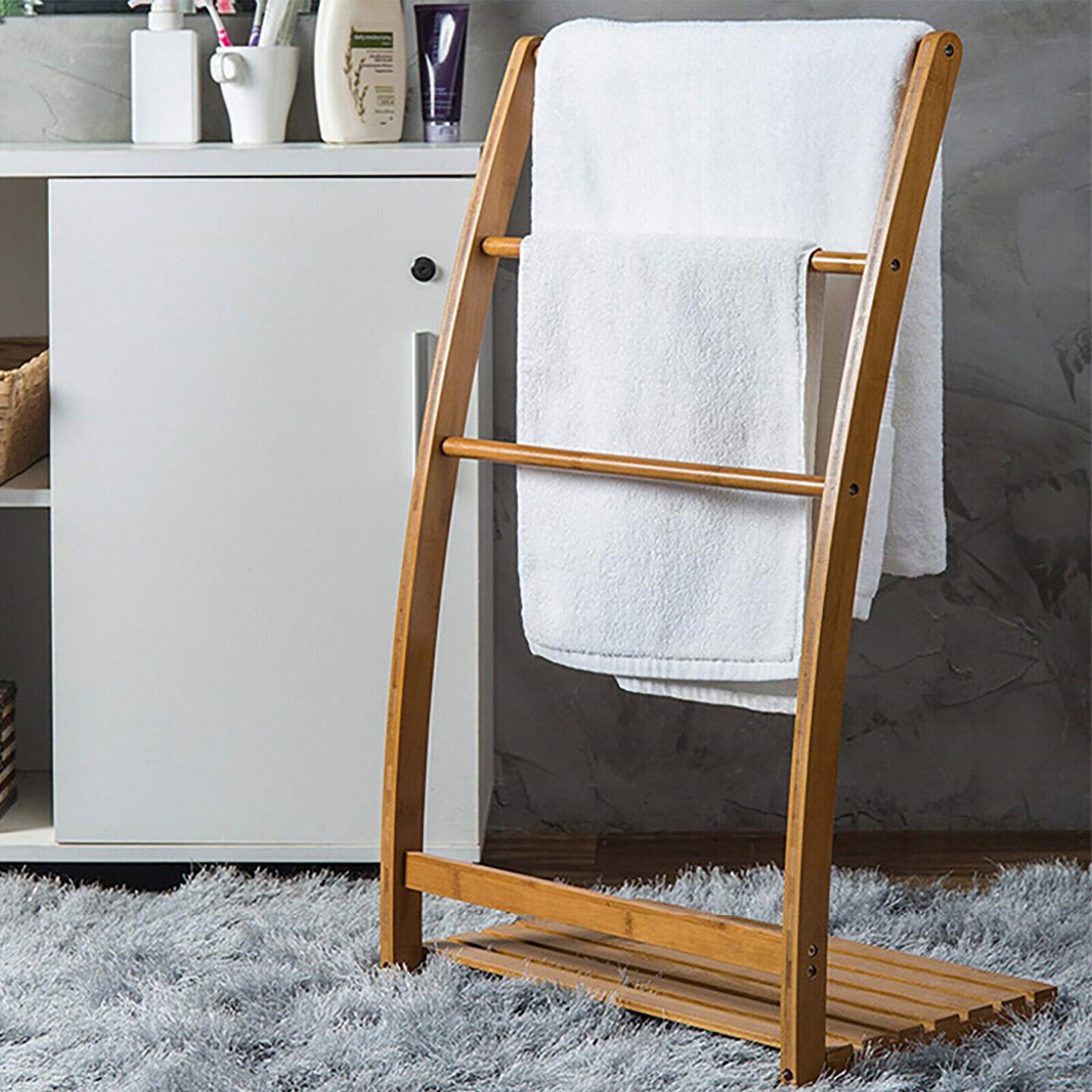 Kitcheniva Freestanding Bamboo Towel Drying Rack Clothes Storage Stand