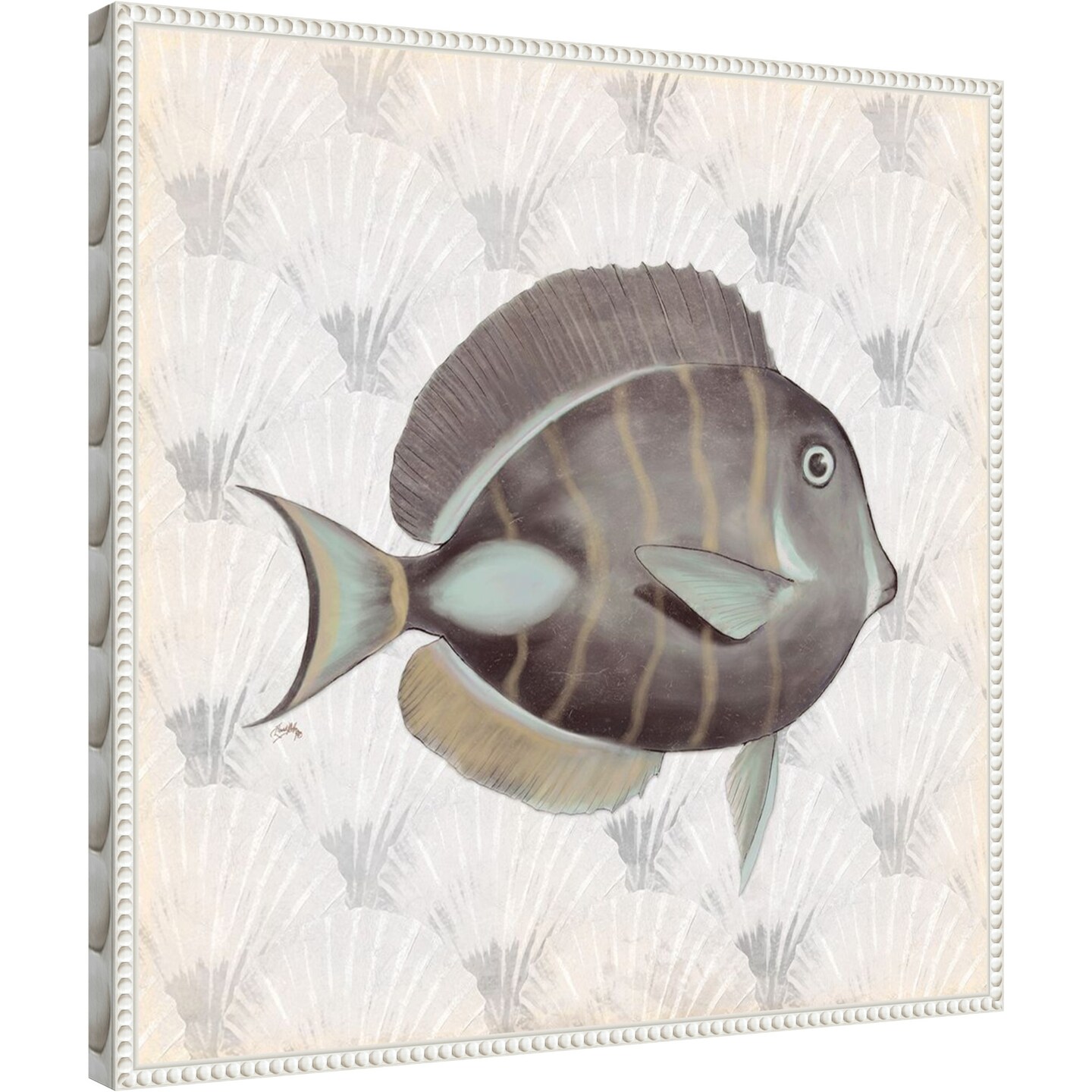Neutral Vintage Fish II by Elizabeth Medley Framed Canvas Wall Art