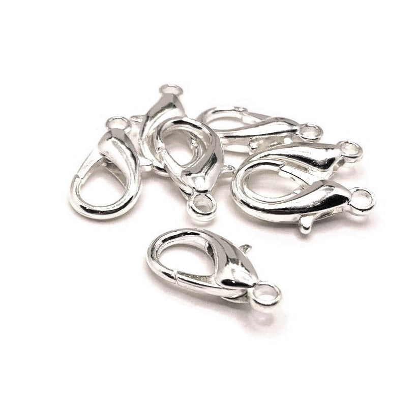 100 or 500 Pieces: Large 8 x 16 mm Silver Plated Lobster Claw Clasps