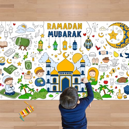OHOME Ramadan Giant Coloring Poster/Tablecloth-Ramadan Decorations-35 x 62 Inches Jumbo Coloring Banner Kids Crafts Games Activities Toys Decor Party Decorations