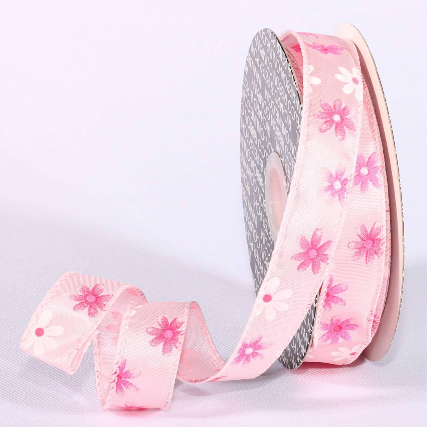 The Ribbon People White and Pink Floral Wired Craft Ribbon 1.5&#x22; x 40 Yards