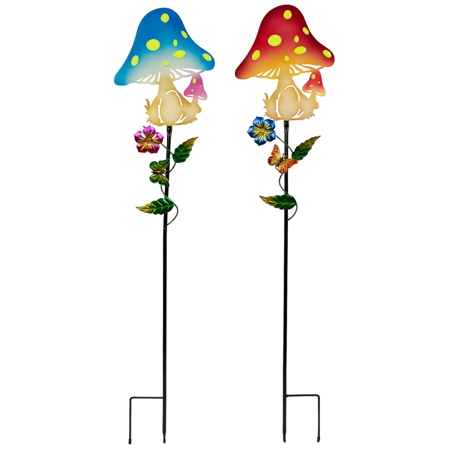 Northlight Solar Powered Mushroom Outdoor Garden Stakes - 36" - Set of 2