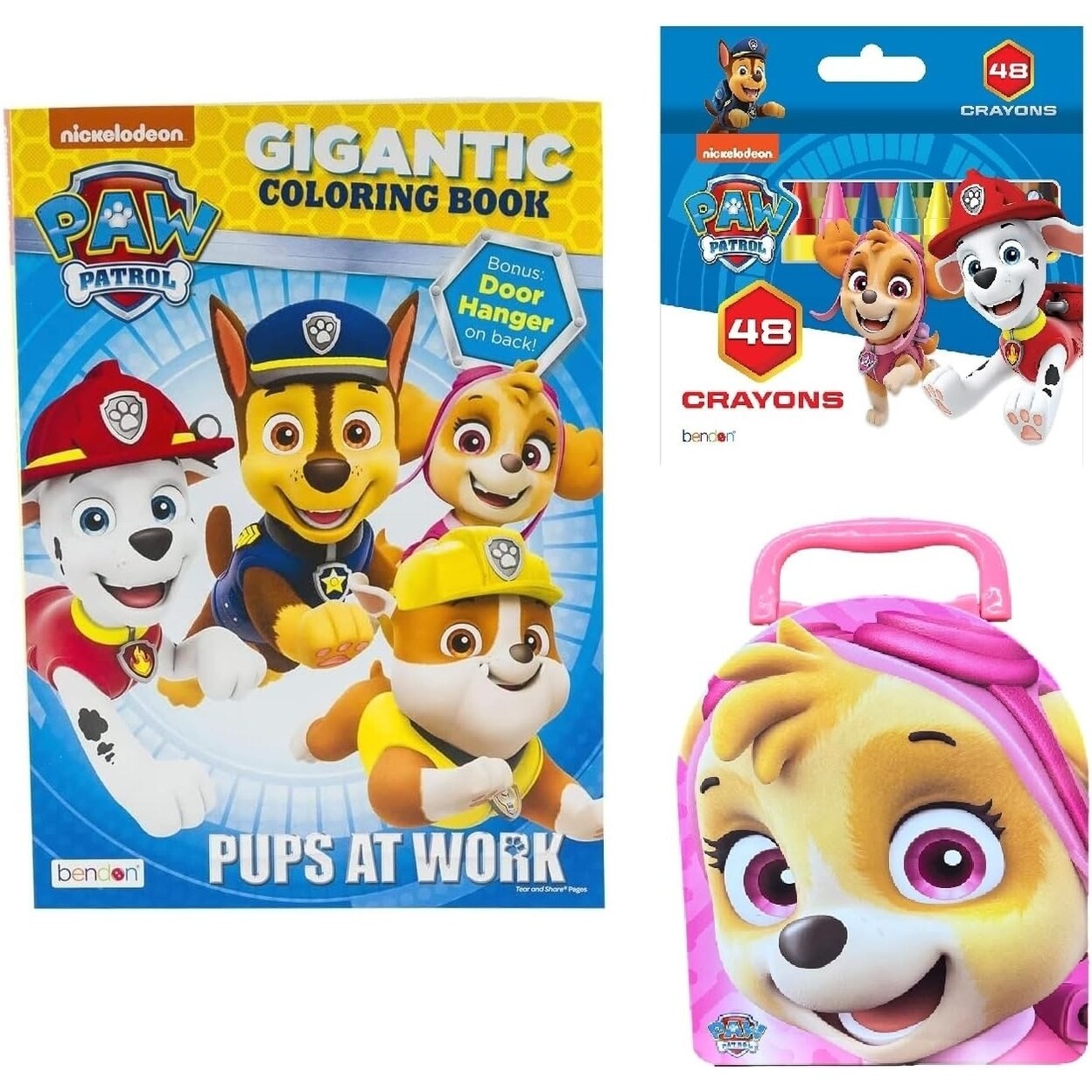 Bendon Publishing Paw Patrol Coloring Book Gift Set for Kids with 192 Coloring Pages 48 Crayons Storage Tin (Skye)