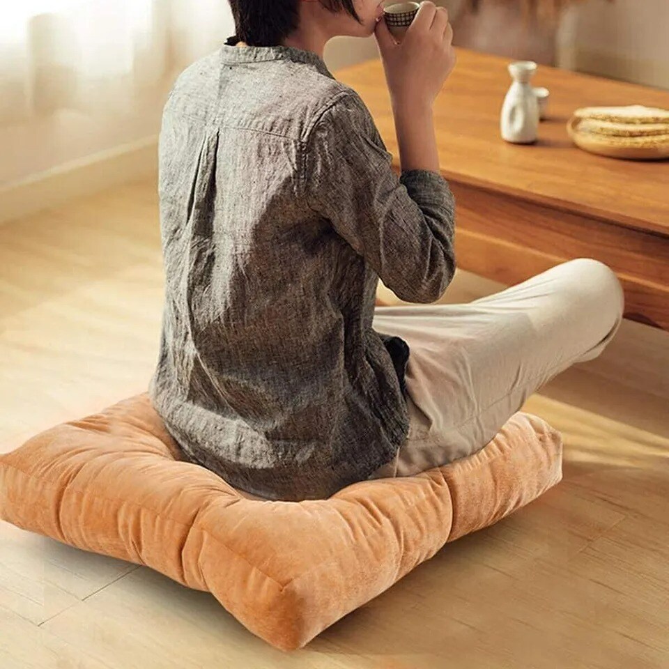 Khaki-Floor Pillow Meditation Pillow Solid Thick Tufted Seat Cushion