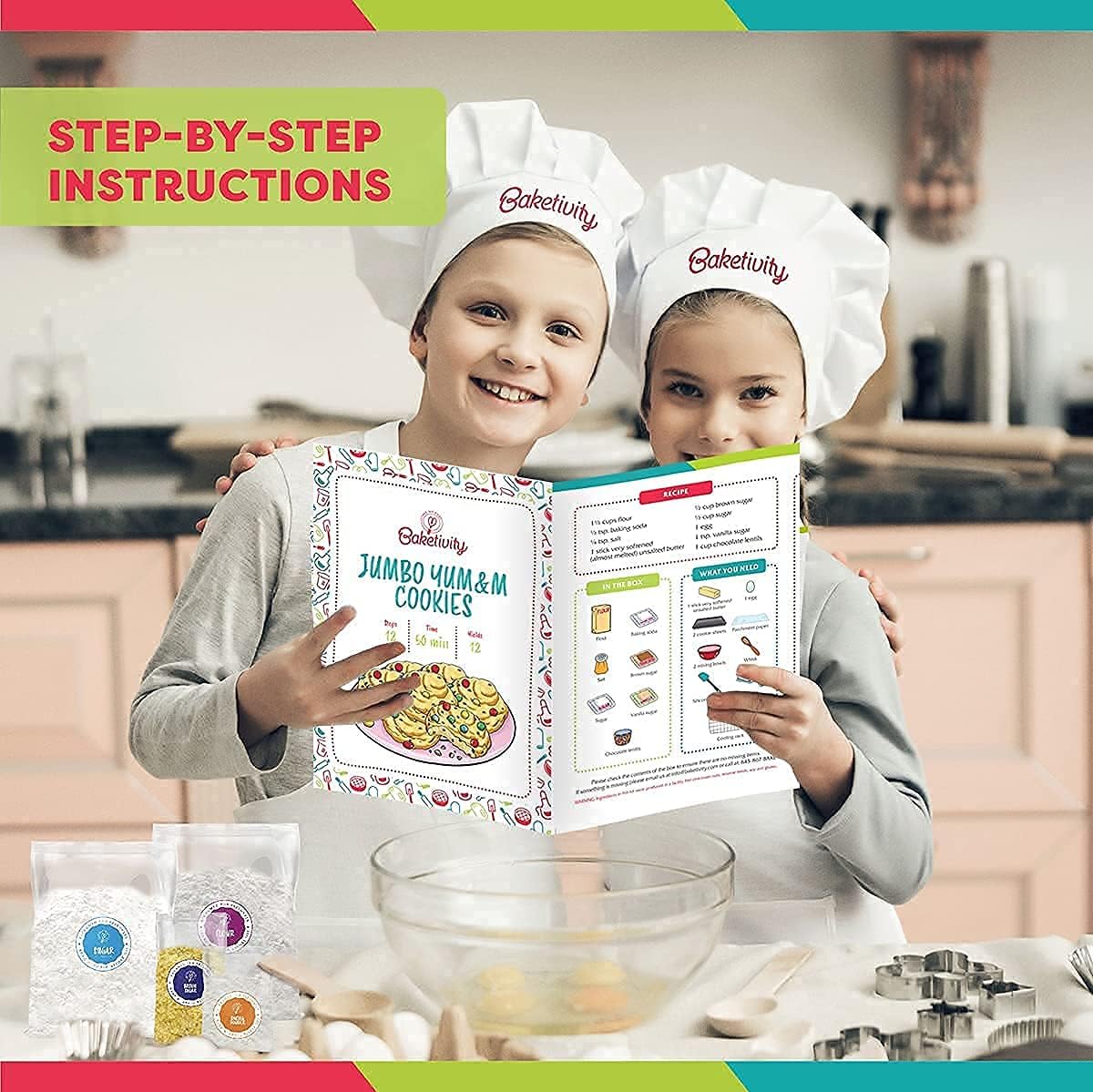 BAKETIVITY Kids Baking DIY Activity Kit - Bake Delicious Yum&#x26;m Jumbo Cookies- Real Fun Little Junior Chef Essential Kitchen Lessons