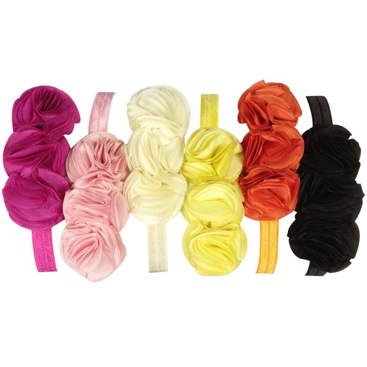 Wrapables Set of 6 Assorted Polyester Triple Florets Baby Headbands