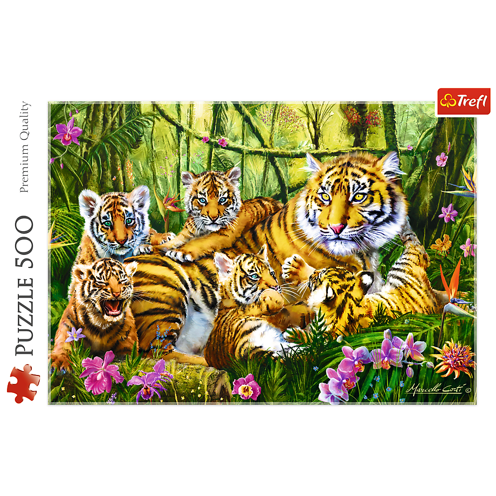 500 Piece Jigsaw Puzzles, Family of Tigers, Jungle, Wild Animals, Tiger Cubs, Big Cats, Adult Puzzles, Trefl 37350