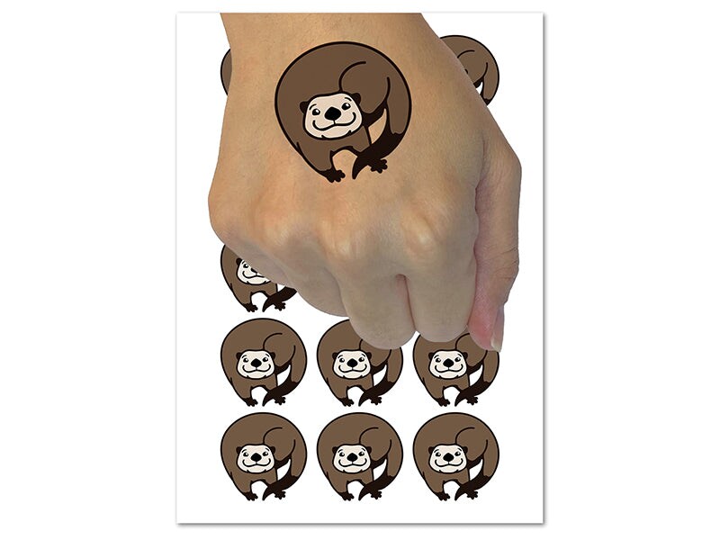 Mischievous River Otter Temporary Tattoo Water Resistant Fake Body Art Set Collection (1 Sheet)