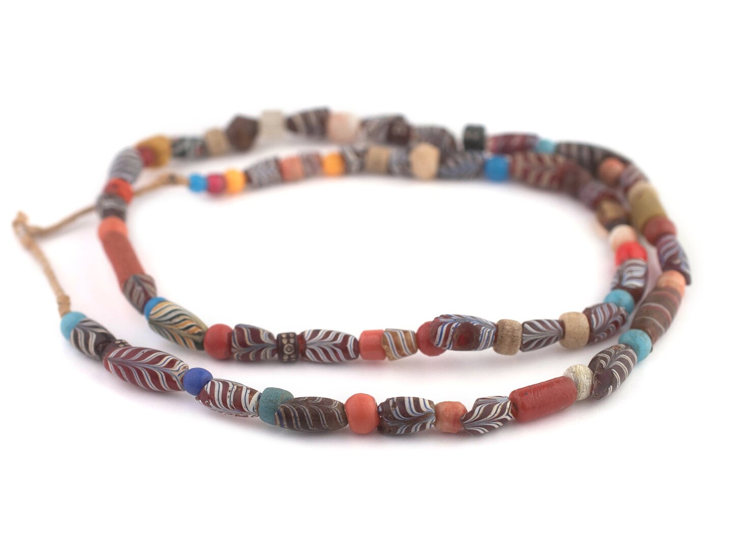 TheBeadChest Mixed Antique Feather Beads 8mm Nigeria African Multicolor Glass Large Hole 36 Inch Strand Handmade