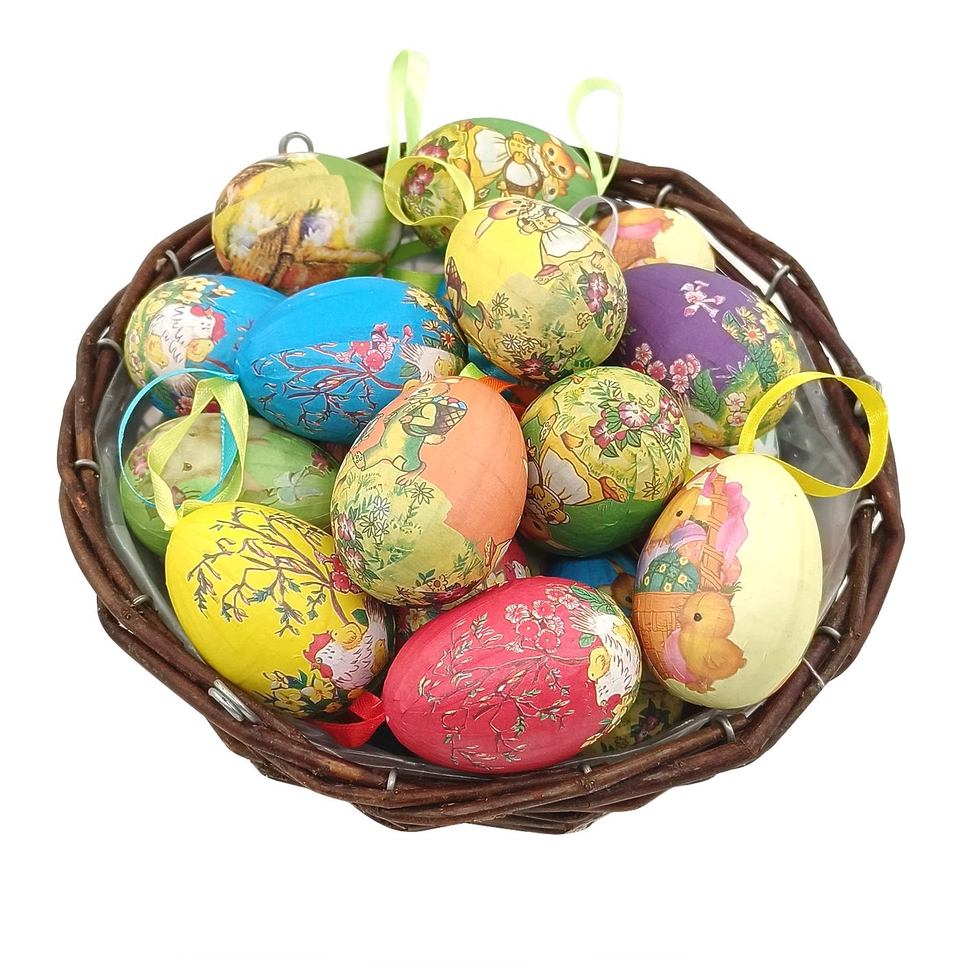 Gardeningwill 12pcs Vintage Style Paper Mache Foam Egg Hanging Ornaments Easter Decoration