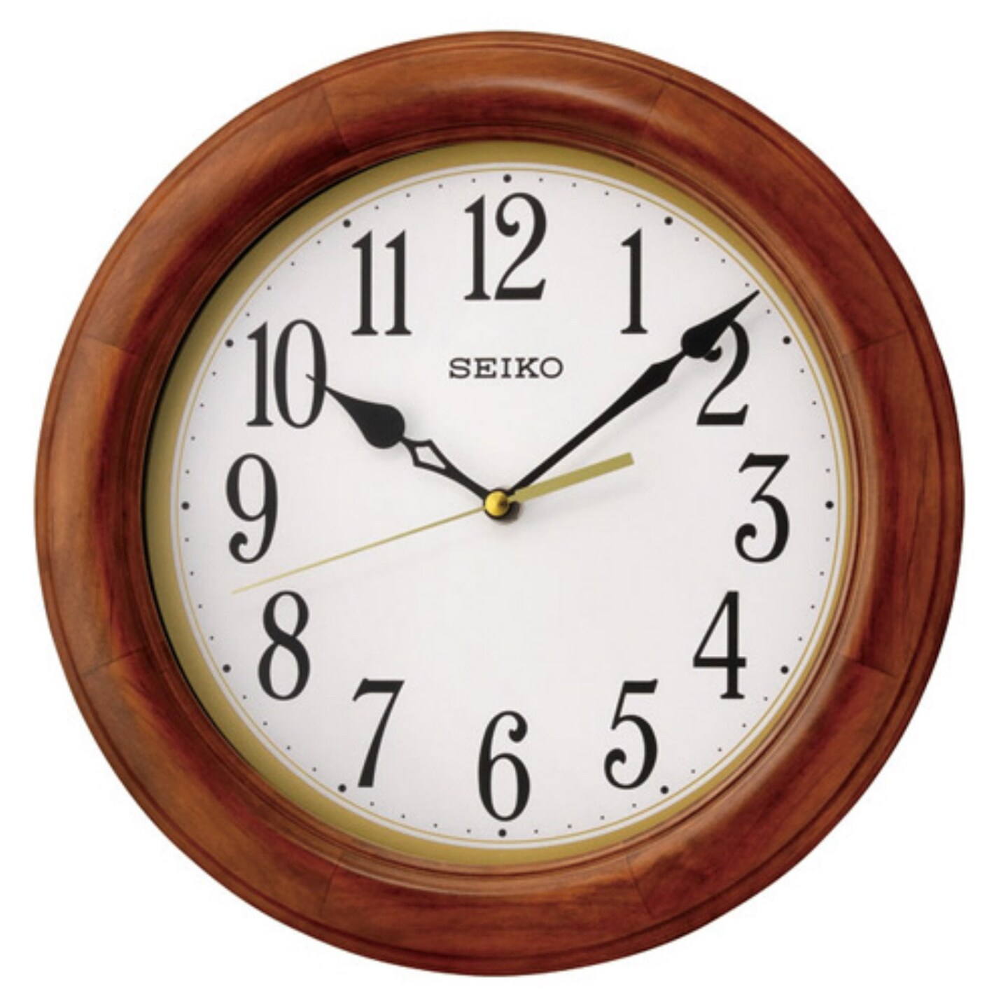 Seiko 12&#x22; Light Brown Wall Clock, Round, Traditional, Analog, Quartz