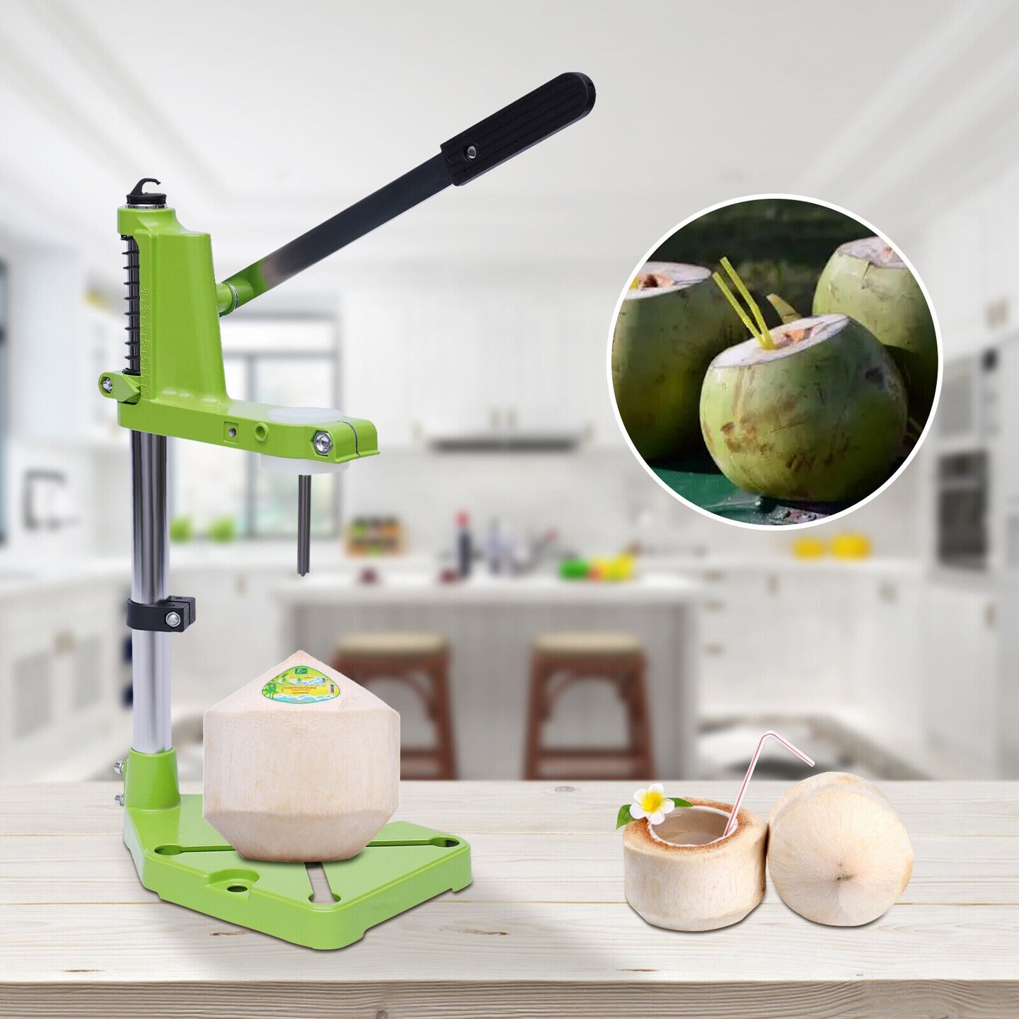 Kitcheniva Manual Coconut Opening Tool Commercial Steel+Casting Base