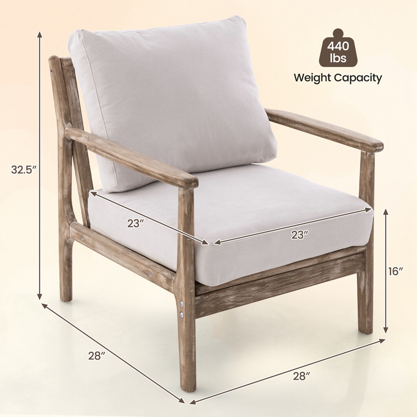Costway Modern Accent Chair with Solid Rubber Wood Armrests Cotton Linen Fabric Covers